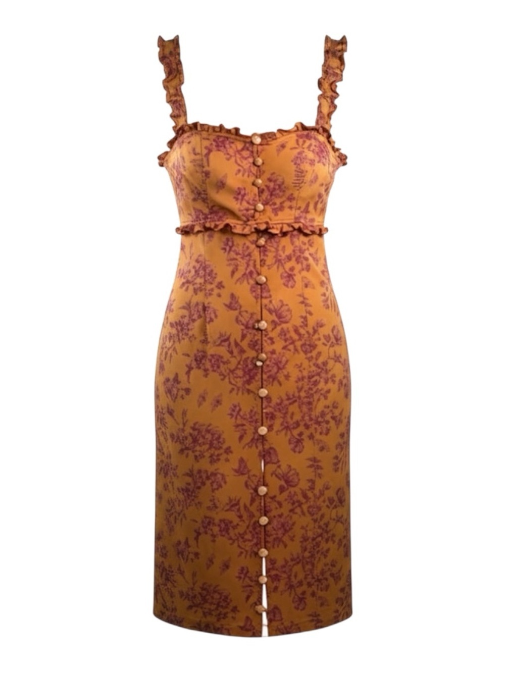 Anthropologie Linden Slim Square Neck Dress in Orange Motif Size XS